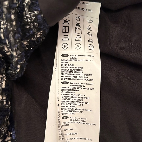 Joseph Ribkoff 10 Black+White Textured Plaid Blazer gathered sleeves - Picture 16 of 16